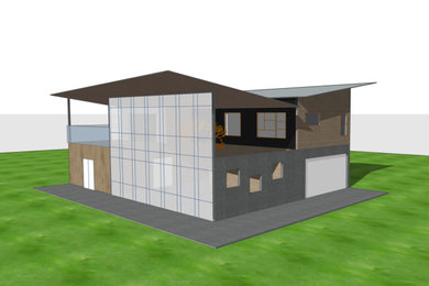 Example of a mid-sized minimalist exterior home design in Cleveland
