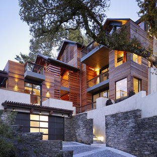 This is an example of a contemporary exterior in San Francisco with wood siding.