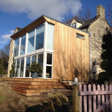 contemporary glass and wood cladding box extension, two storey, Stroud, Cotswold