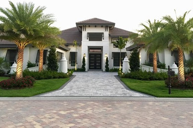 Example of a transitional exterior home design