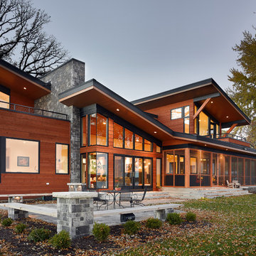 Contemporary Sharp Glassy Lakefront Wooden Exterior