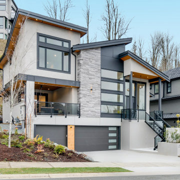 Contemporary Stucco & Stone Exterior with Slanted Roof