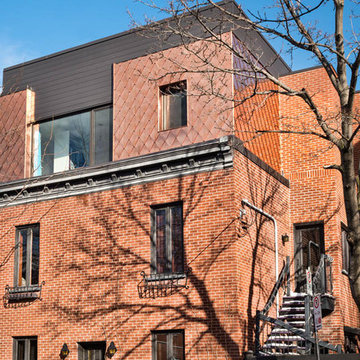 Copper Diamond tile on residential urban house