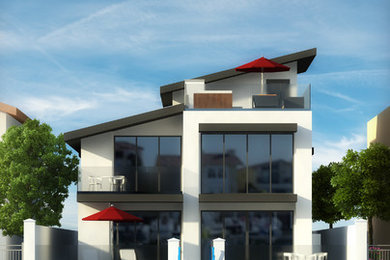 Example of a mid-sized trendy two-story exterior home design in San Diego