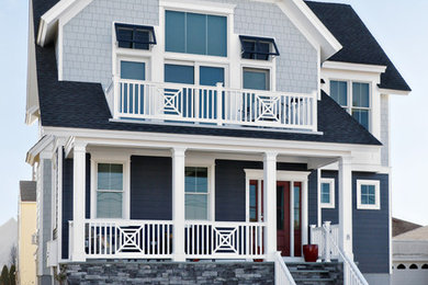 Mid-sized coastal blue three-story concrete fiberboard exterior home idea in Philadelphia with a shingle roof