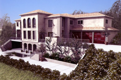 ロサンゼルスにある地中海スタイルのおしゃれな家の外観の写真