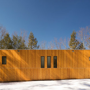 Immagine della facciata di una casa contemporanea con rivestimento in legno