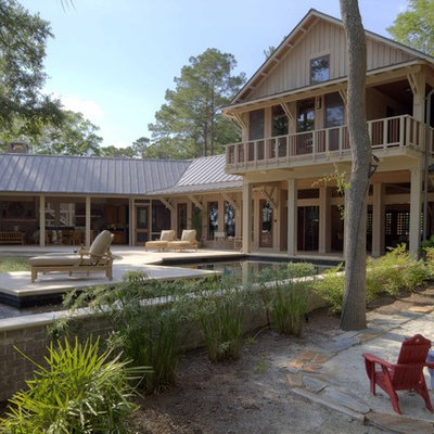 Mid-sized contemporary two-story wood gable roof idea in Atlanta