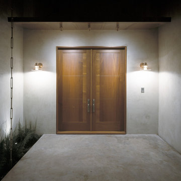 Custom 8' Mahogany Entry Doors & Rain Chain