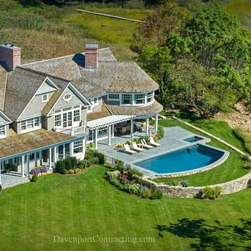 Custom Waterfront Shingle Style Home, Riverside, CT: Aerial View