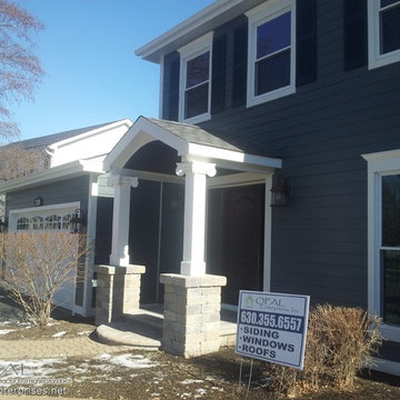 Dark Blue & White House in Naperville With James Hardie Siding, Andersen Windows
