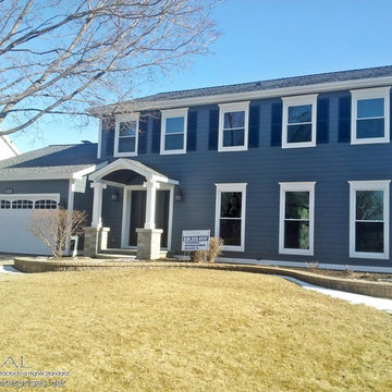 Dark Blue & White House in Naperville With James Hardie Siding, Andersen Windows