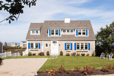 Mid-sized beach style two-story wood gable roof photo in Boston