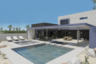 Inspiration for a contemporary stucco flat roof remodel in Los Angeles