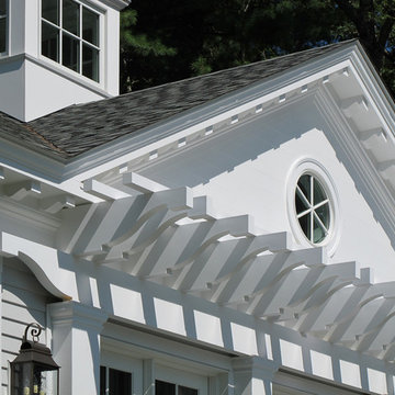 Detail of pool pavilion gable front with trellis