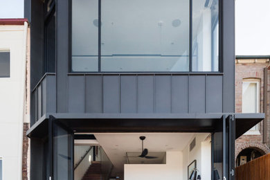 Black contemporary two floor house exterior in Sydney.
