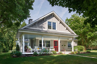 Small craftsman gray two-story concrete fiberboard exterior home idea in Philadelphia with a shingle roof