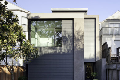 Example of a minimalist wood exterior home design in San Francisco