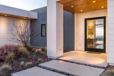 Mid-sized modern white one-story concrete fiberboard exterior home idea in San Luis Obispo