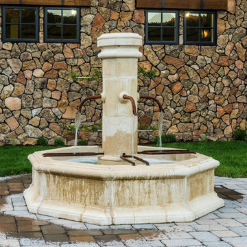 Elk Country Estate_French Country Water Feature and Stone Wall