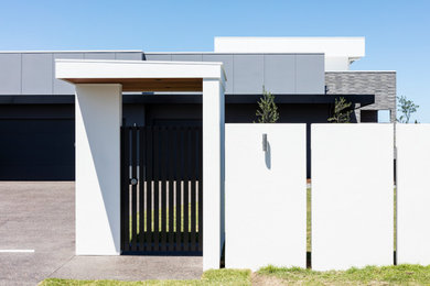 Réalisation d'une façade de maison minimaliste à un étage.