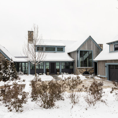 Country brown two-story wood gable roof idea in New York