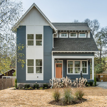 Exterior - Blue Siding with White Trim and Orange Front Door