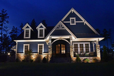 Exterior Home Lighting Stone and Siding Craftsman Home in Indianapolis