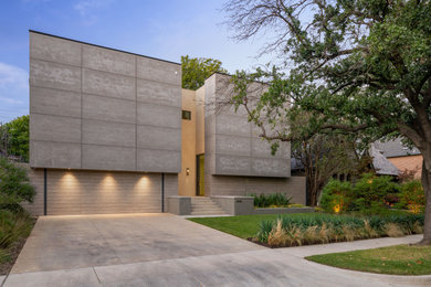 Mid-sized minimalist brown mixed siding exterior home photo in Dallas