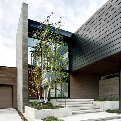 Trendy two-story mixed siding exterior home photo in Chicago