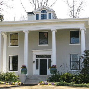 Front exterior & porch with classic columns restoration
