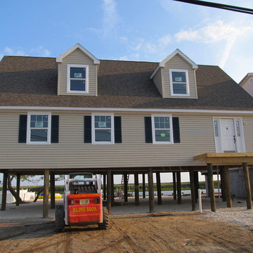 Front Porch Install - Jersey Shore House on Pylons