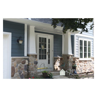 Front - Stone & James Hardie Evening Blue & Arctic White, with Andersen  Windows - Traditional - House Exterior - Chicago - by Opal Enterprises,  Inc.