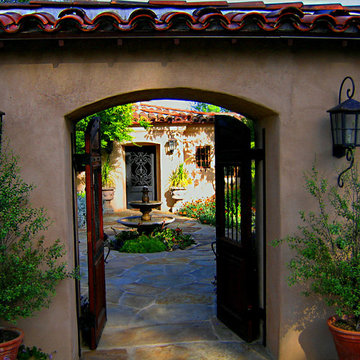 Gated Hacienda Courtyard Entrance to Montecito Home