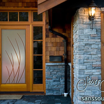 Glass Entry Door Sleek Arcs Etched Glass
