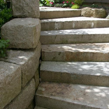 Golden Granite Retaining Wall with Antique Stair treads