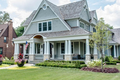 Example of a transitional exterior home design in Chicago