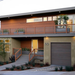 This is an example of a contemporary house exterior in San Francisco with wood cladding.
