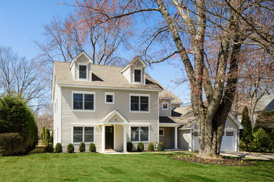 Mid-sized transitional two-story concrete fiberboard exterior home photo in New York