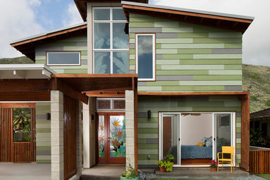 Trendy green two-story exterior home photo in Hawaii