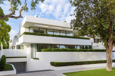 Inspiration for a white contemporary two floor detached house in Melbourne.