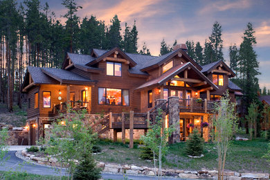 Inspiration for a contemporary three-story wood exterior home remodel in Denver