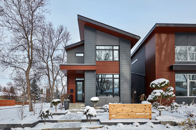 Trendy gray house exterior photo in Edmonton