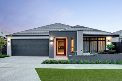 This is an example of a gey contemporary bungalow house exterior in Perth.