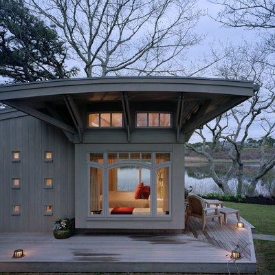 Eclectic wood exterior home photo in Boston