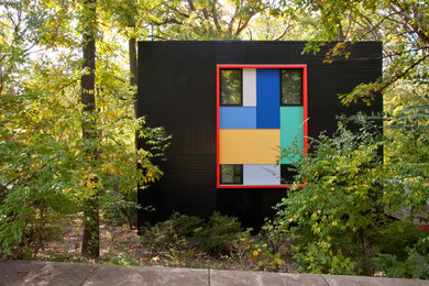 Inspiration pour une façade de maison noire minimaliste.