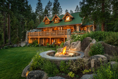 Rustic two-story wood gable roof idea in Sacramento