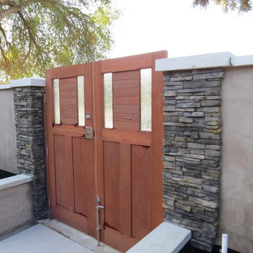 Interior View of Wooden Courtyard Gates with Stainless Steel Hardware