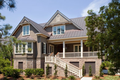 Beige two-story wood exterior home photo in Charlotte