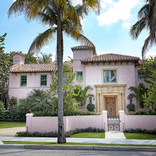 75 Beautiful Pink Exterior Home with a Tile Roof Pictures & Ideas ...